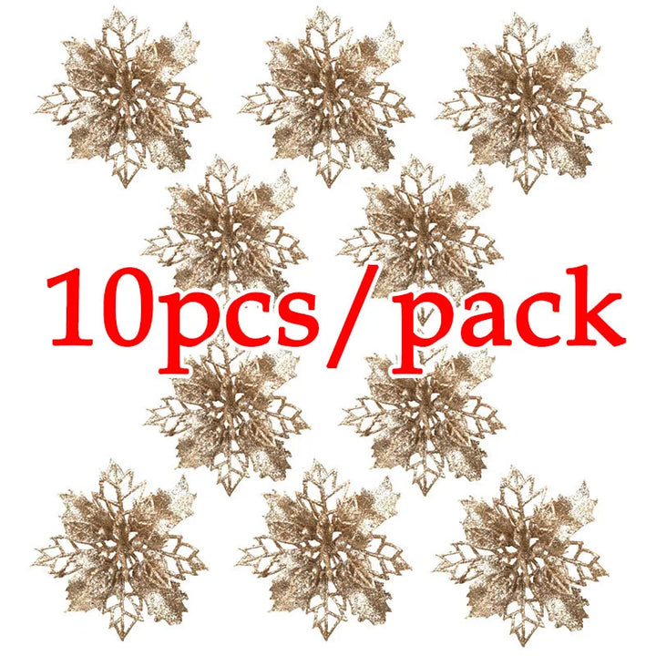 Rynx | (10 pieces) Artificial Christmas Tree Flowers Glitter Decorations Xmas Ornament New Year Gift