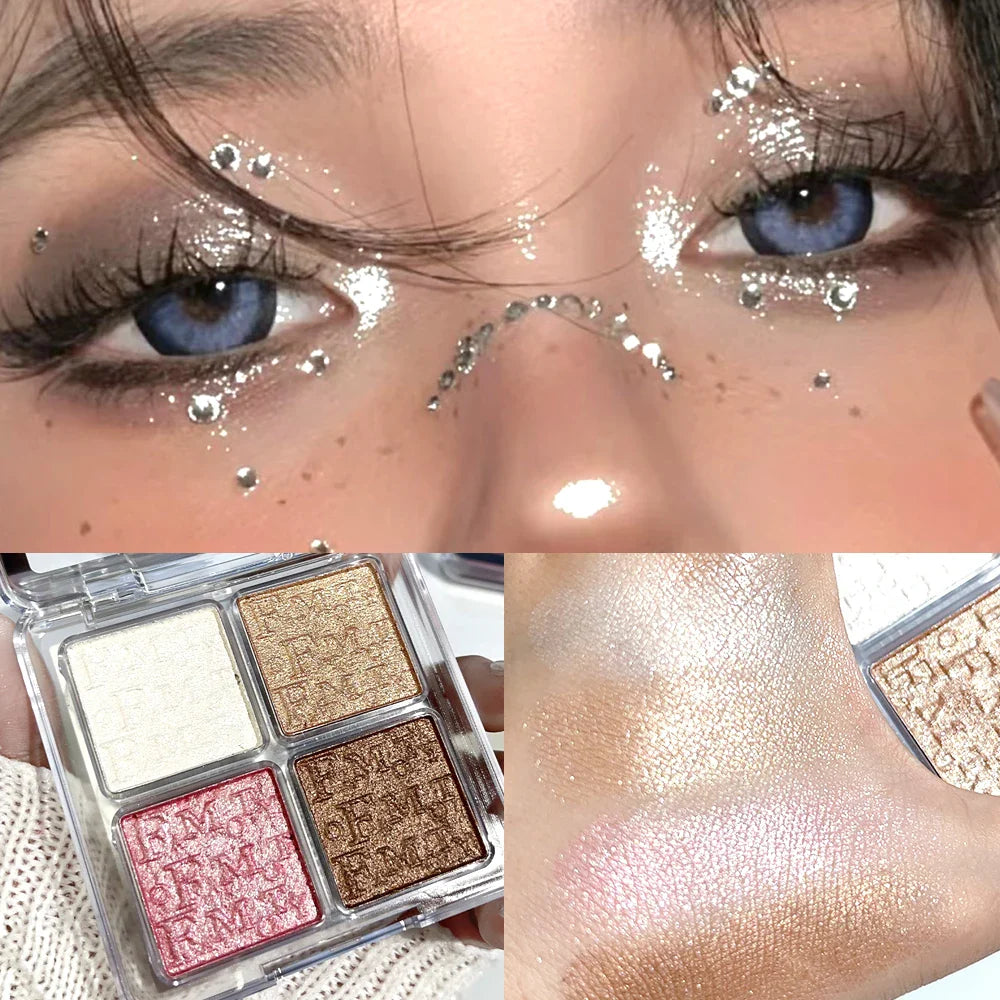 Rynx | 4 Colors Diamond Shimmer Highlighter Powder Palette Makeup Glow Face Contour Palette Illuminator Highlight Eyeshadow Cosmetics