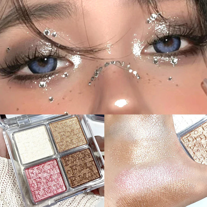 Rynx | 4 Colors Diamond Shimmer Highlighter Powder Palette Makeup Glow Face Contour Palette Illuminator Highlight Eyeshadow Cosmetics
