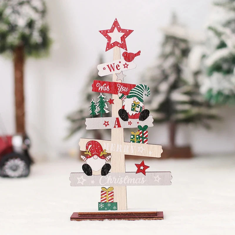 Rynx Wood Christmas Tree Desktop Ornament Santa Merry Christmas Sign Plaque Xmas Decoration for Home 2025 New Year Noel Gift