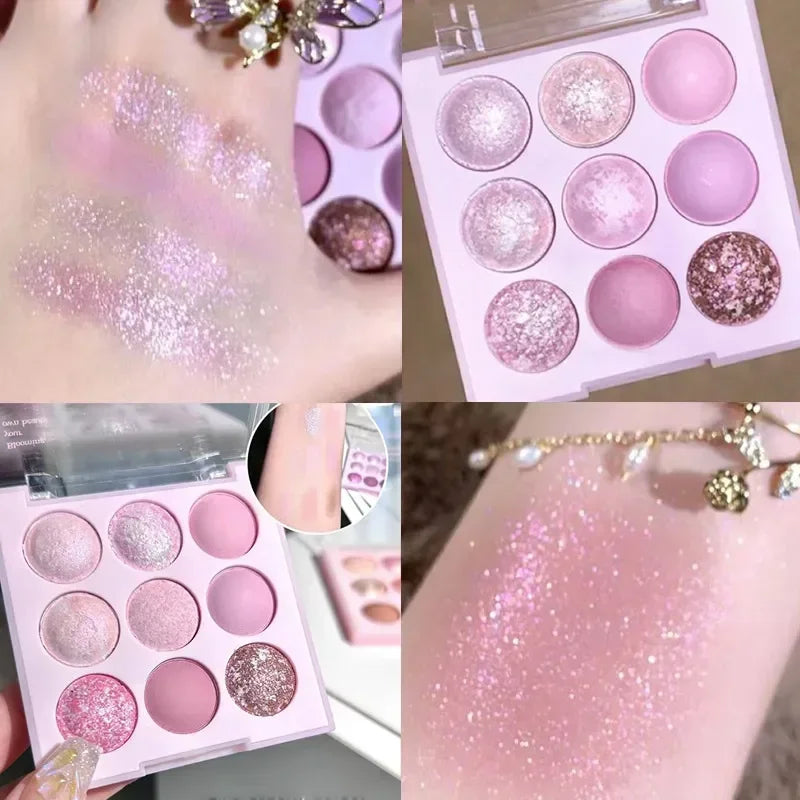 Rynx | Ice Cream Eyeshadow Palette Glitter Pink Aegyosal Blush Oat Milk Tea Purple Eyeshadow Cool Tones Korean Makeup Women Cosmetics