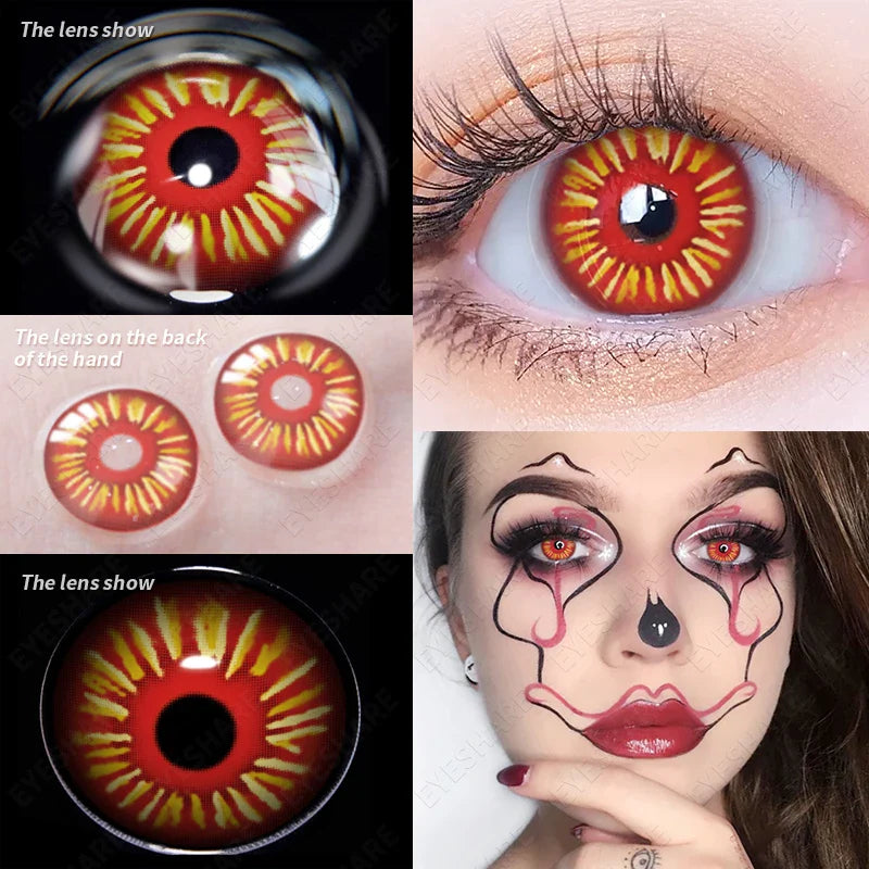 Rynx | 1 Pair Anime Color Contact Lenses for Eyes Yearly Red Lenses Black White Lenses Halloween Eye Lenses Cosplay Eye Contact Lenses