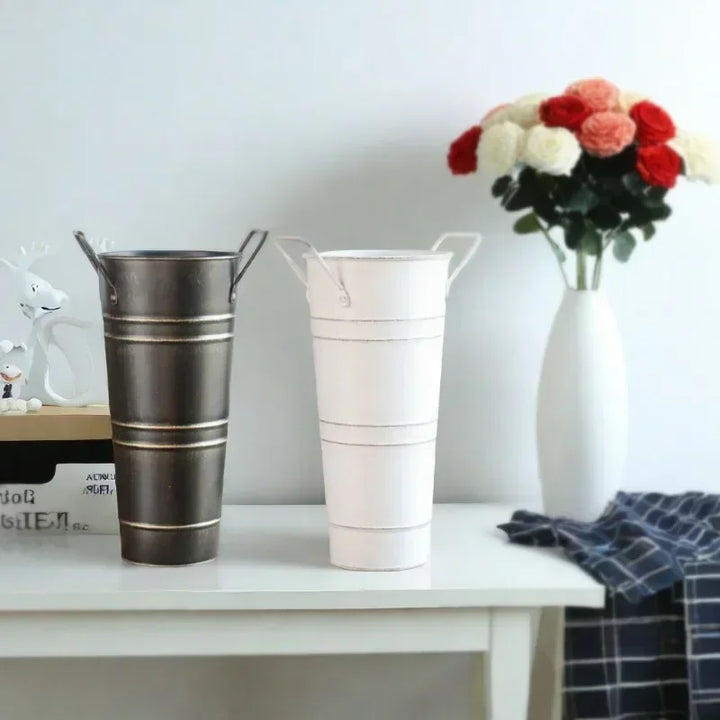 Lisslune | Retro Iron Flower Bucket with Handles – Decorative Metal Flower Pot for Home