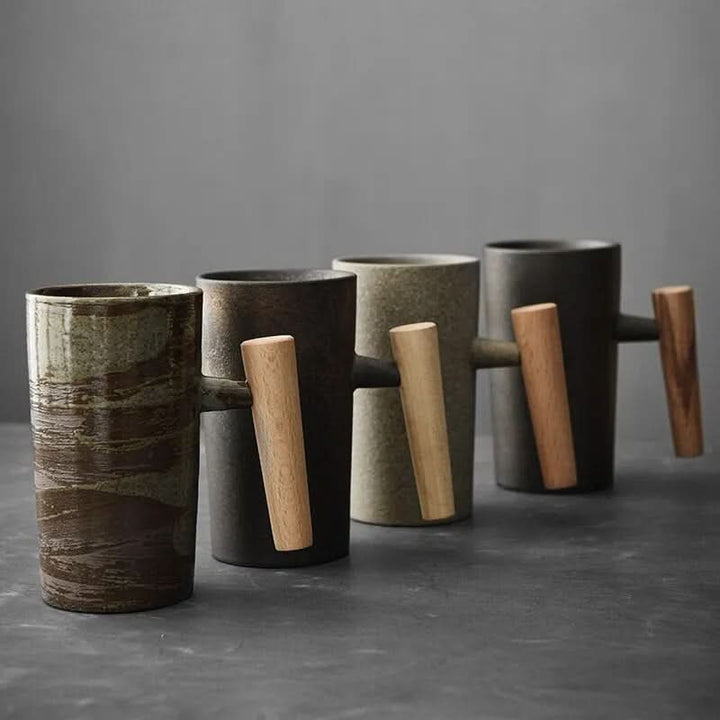 Lisslune | BREWCRAFT MUG – Handmade ceramic mug with wooden handle for stylish coffee enjoyment
