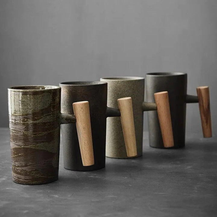 Lisslune | Nordic Design Mug – Minimalist Ceramic Mug with Wooden Handle