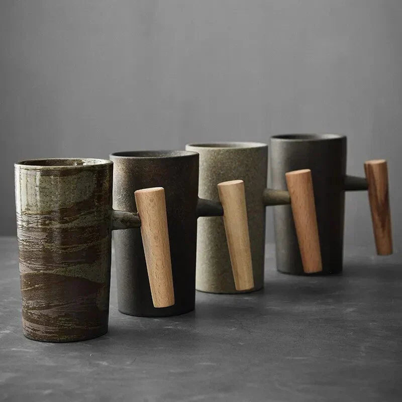 Lisslune | ScandiSip Ceramic Mug – Minimalistic Scandinavian Design with Wooden Handle
