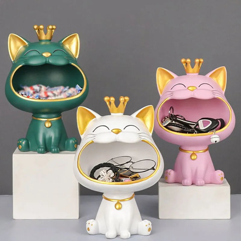 Lisslune | Fortune Crown Big Mouth Cat Entrance Key Holder Decorative Ornament, Light Luxury Housewarming Gift Sculpture
