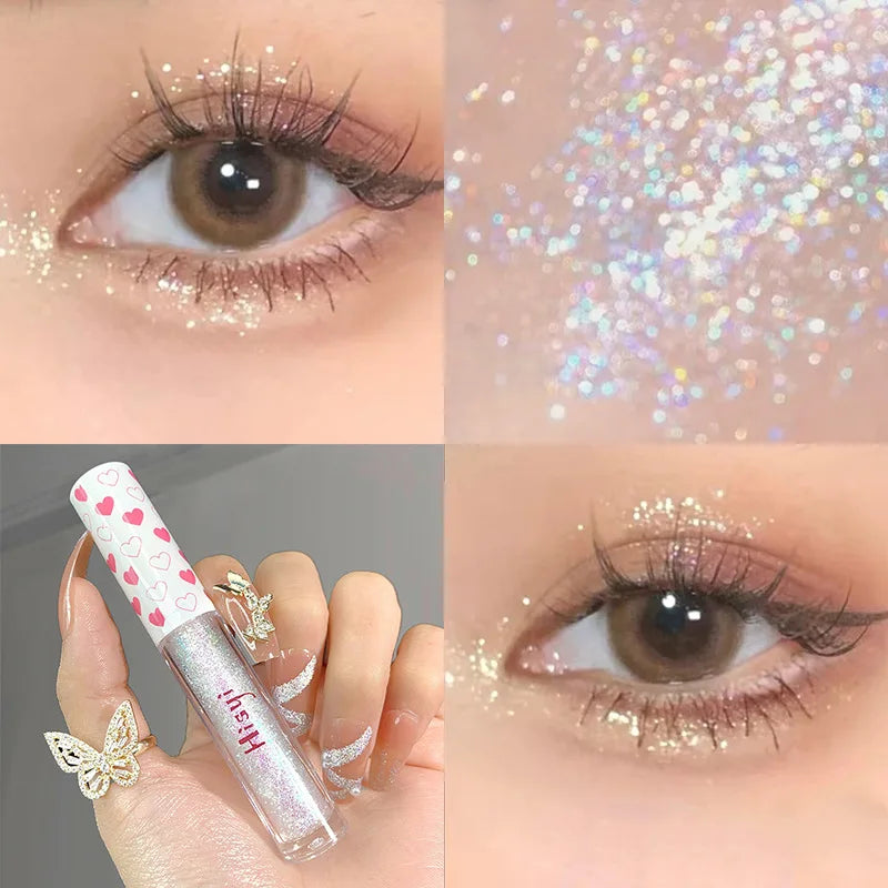 Rynx | 6 Colors Glitter Liquid Eyeshadow Waterproof Pearl Shimmer Eyeshadow Highlighter Sequins Lying Silk Makeup Beauty Tool