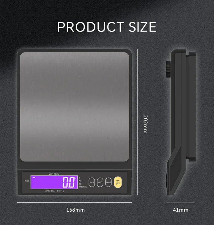 Lisslune | 5 kg/0.1 g and 10 kg/1 g digital electronic kitchen scale, LCD display, fully waterproof stainless steel weighing tool for baking