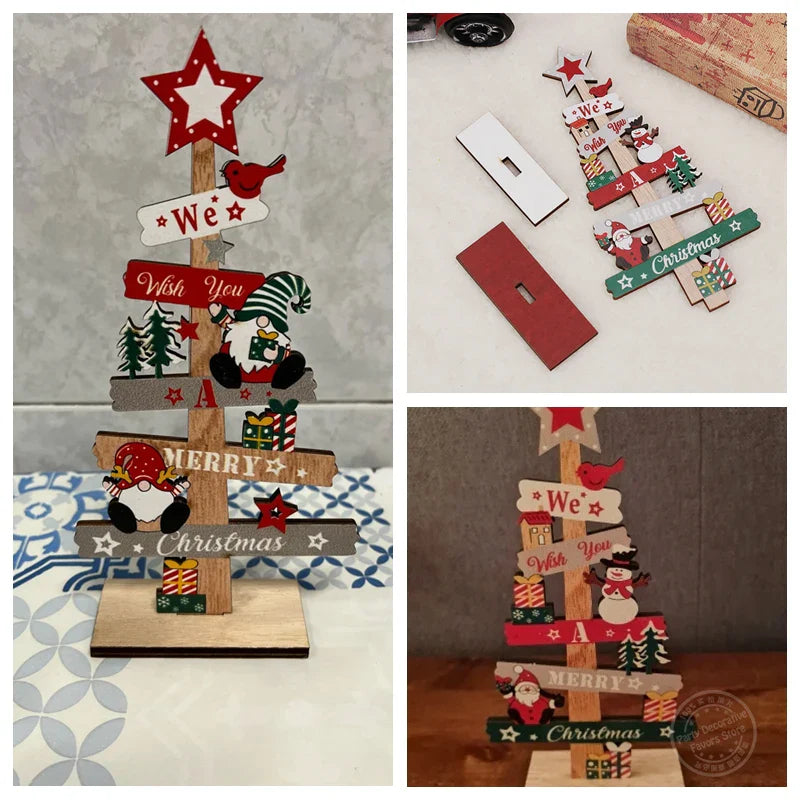Rynx Wood Christmas Tree Desktop Ornament Santa Merry Christmas Sign Plaque Xmas Decoration for Home 2025 New Year Noel Gift