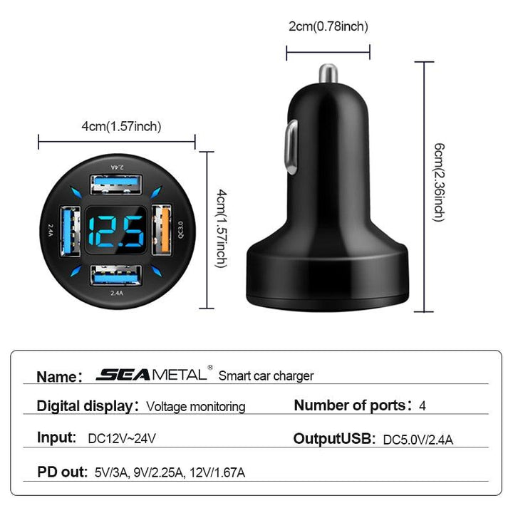 Lisslune | Smart Multi-Port Car Charger with LED Battery Monitoring and Fast Charging Function