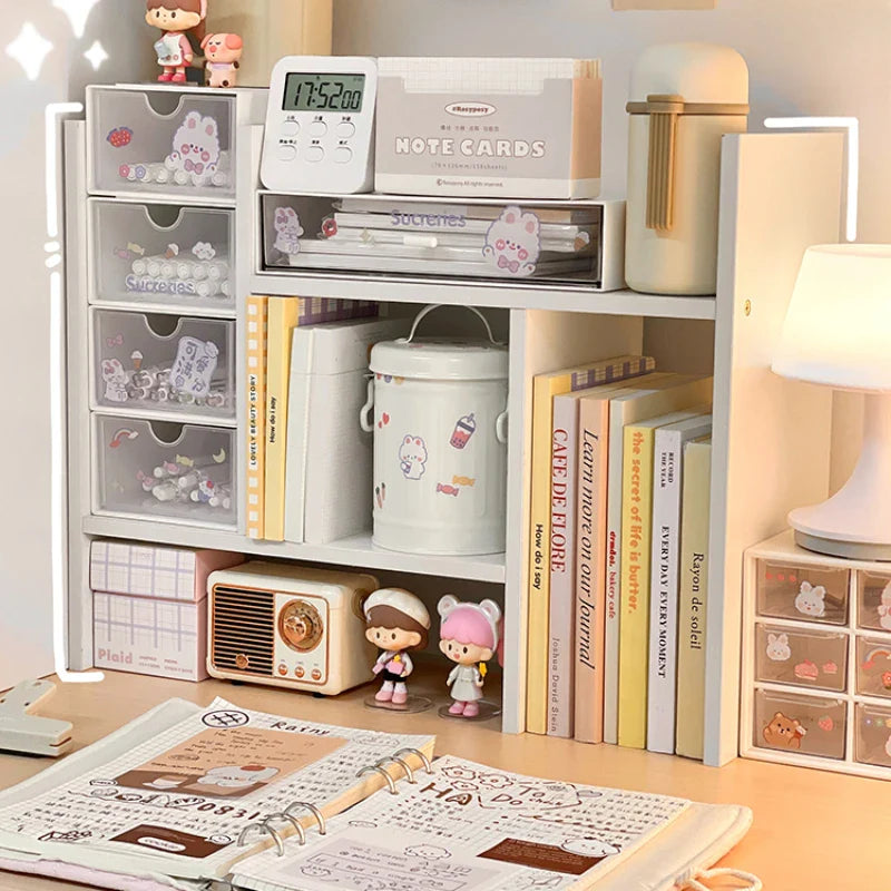 Rynx | Kawaii Desktop Storage Shelf Bookcase DIY Desk Holder Office Desk Organizer Student Combination Cabinet Storage Display Rack