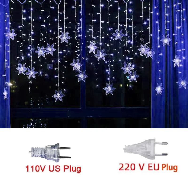 Rynx | 3.2M Christmas Snowflake LED String Lights Flashing Fairy Curtains Waterproof For Holiday Party Wedding Xmas Decoration