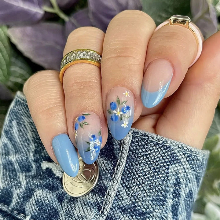 Rynx | Cute Small Flowers Nude Color Nail Art Simple Style Artificial Nails Removable Ready-made Artificial Nails To Stick On with Glue