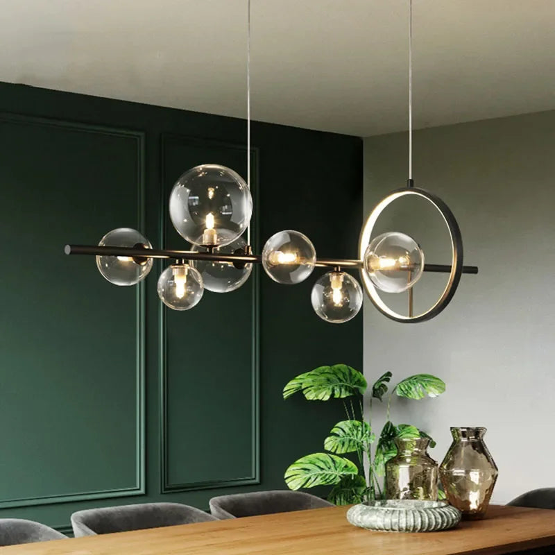 Lisslune | Modern creative metal chandelier lighting: 7/10 clear glass bubbles, long round design with G9 light socket