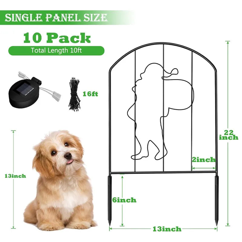 Rynx | 10-Panel Solar Illuminated Garden Fence with Christmas Pattern & String Lights, Stainless Steel Edge for Terrace, Garden and H