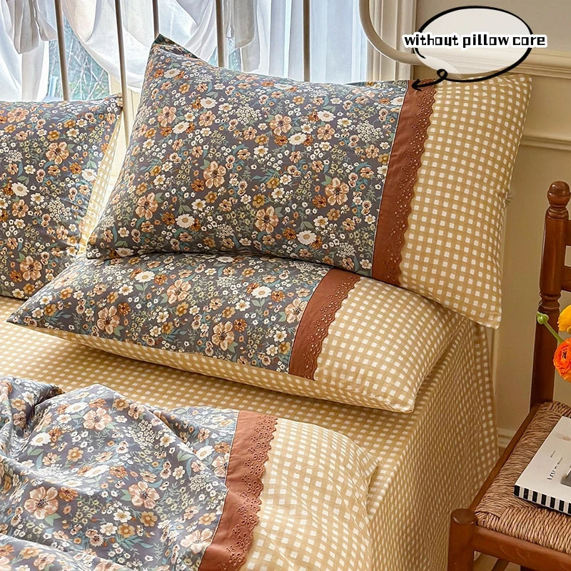 Rynx | 3pcs Floral Bedding Set Pillowcases No Filling Korean Lace Bedding Set Single Double Queen Size Girls Bedding Linen
