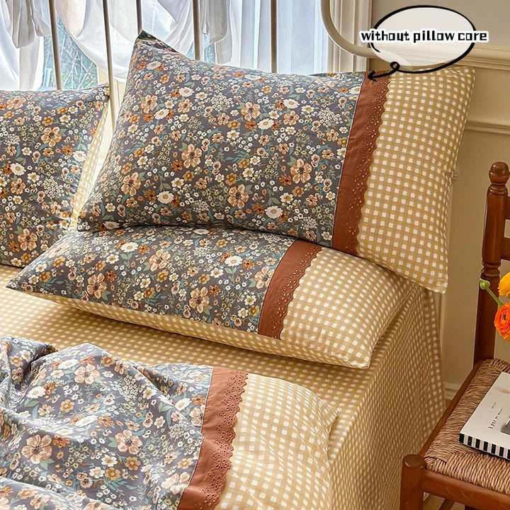 Rynx | 3pcs Floral Bedding Set Pillowcases No Filling Korean Lace Bedding Set Single Double Queen Size Girls Bedding Linen