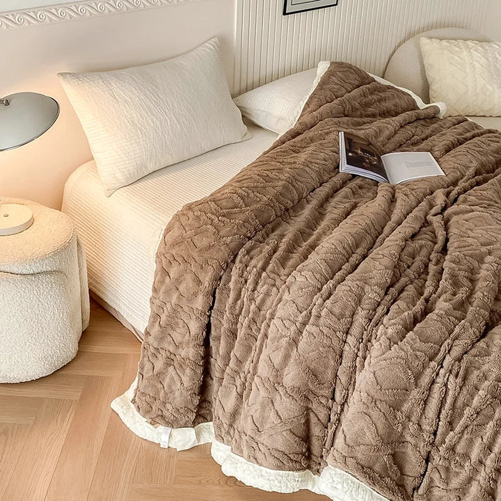 Rynx | Solid Fleece Blanket Bed Throw Blankets Thick Fluffy Warm Soft Travel Blanket Double Layer Plush Blanket Winter for Sofa Couch