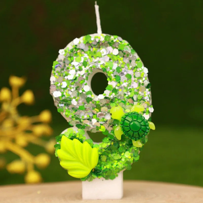 Rynx | Birthday Number Candle Animal Turtle Children's Birthday Candles Happy Birthday Cake Topper Green Color
