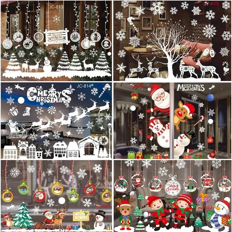 Rynx Christmas Window Stickers Santa Snowflake DIY Wall Tattoo Christmas Decorations for Home New Year Ornaments Gift