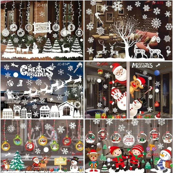 Rynx Christmas Window Stickers Santa Snowflake DIY Wall Tattoo Christmas Decorations for Home New Year Ornaments Gift