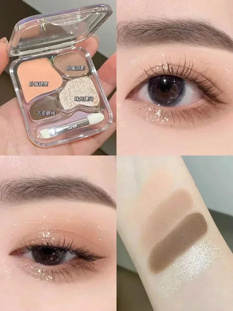 Rynx | 4 Color Eyeshadow Palette Blush Eyeliner Eyeshadow Highlighter Contour Palette Eye Makeup Sweet Beauty Cosmetics