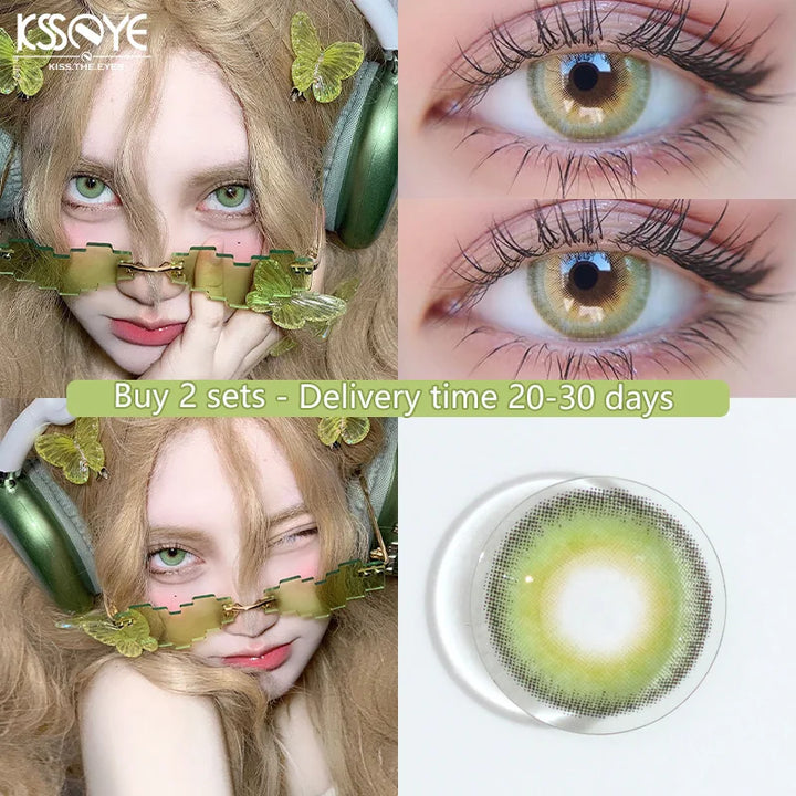 Lisslune | 2 Piece Myopia Colored Contact Lenses for Eyes Green Contact Lenses High Quality Soft Lens Prescription Beauty Pupil