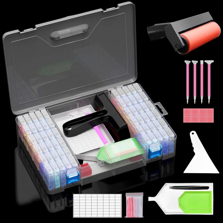 Lisslune | Deluxe 64-Compartment Diamond Painting Bead Storage Organizer with Labels