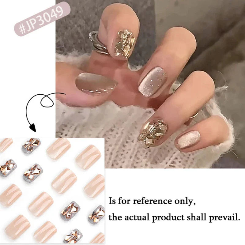 Rynx | Nude Pink Cat Eye Red French Nail Art Portable Fashion False Nails Removable Ready False Nails Press on Nails with Glue