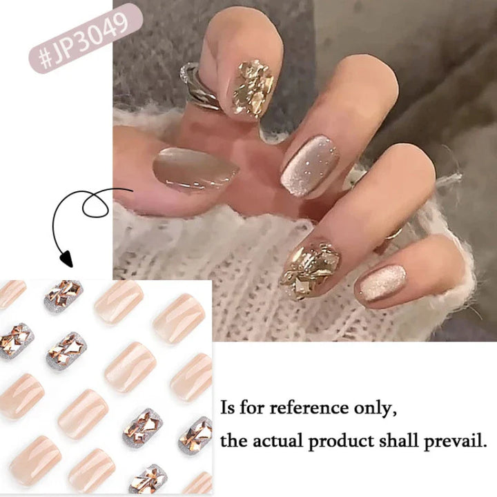 Rynx | Nude Pink Cat Eye Red French Nail Art Portable Fashion False Nails Removable Ready False Nails Press on Nails with Glue
