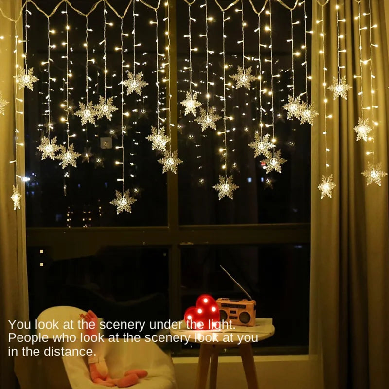 Rynx | 3.2M Christmas Snowflake LED String Lights Flashing Fairy Curtains Waterproof For Holiday Party Wedding Xmas Decoration