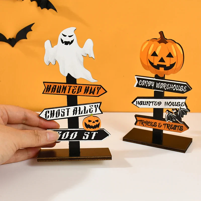 Rynx | Halloween Pumpkin Ghost Wooden Table Ornament Craft Halloween Home Table Decoration Accessories Halloween Party Kids Gift Favors