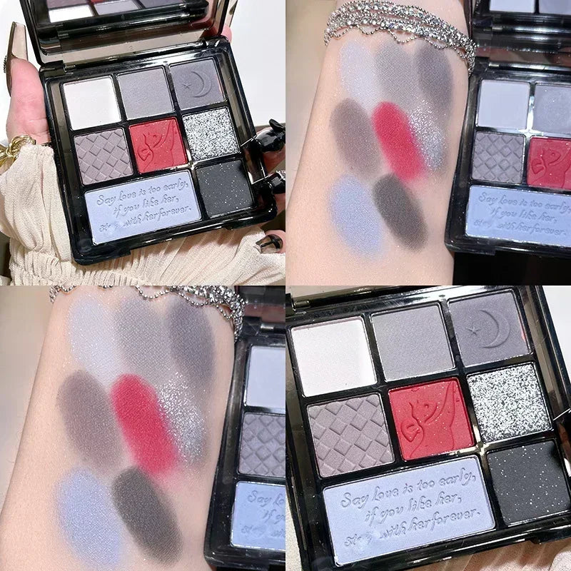 Rynx | Cement Gray Black Eyeshadow Palette Makeup Eyes Glitter Contour Pigments Palette Pearly Shine Fashion Korean Eyeshadow Makeup