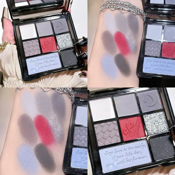 Rynx | Cement Gray Black Eyeshadow Palette Makeup Eyes Glitter Contour Pigments Palette Pearly Shine Fashion Korean Eyeshadow Makeup