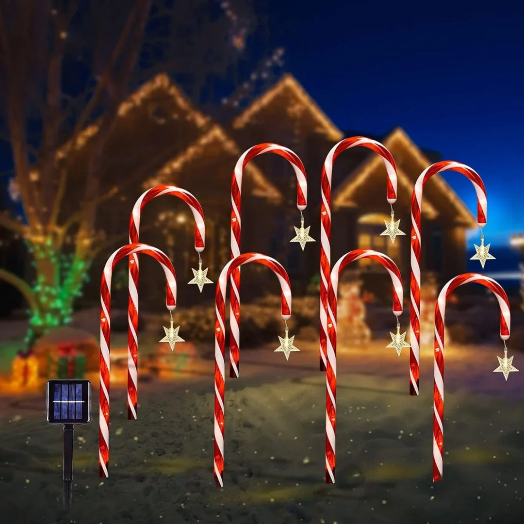 Rynx | Christmas Solar Candy Cane Lights, Holiday Parties, Path, Atmosphere Decoration Props, Waterproof Night Lights