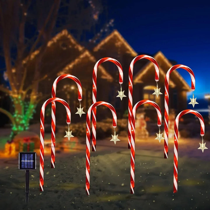 Rynx | Christmas Solar Candy Cane Lights, Holiday Parties, Path, Atmosphere Decoration Props, Waterproof Night Lights