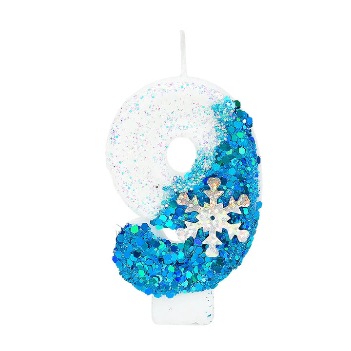 Rynx Frozen Birthday Candles 0-9 Number Glitter Blue Snowflake Cake Candle Kids Girls Birthday Party Cake Topper Decoration Accessories