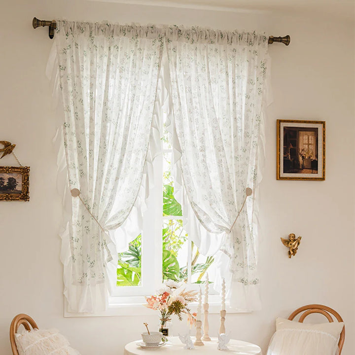 Rynx Korean Ruffle Daisy Curtains Street Bags Shadow Curtain Floral for Kitchen Bedroom Living Room Bay Window Closet Curtain