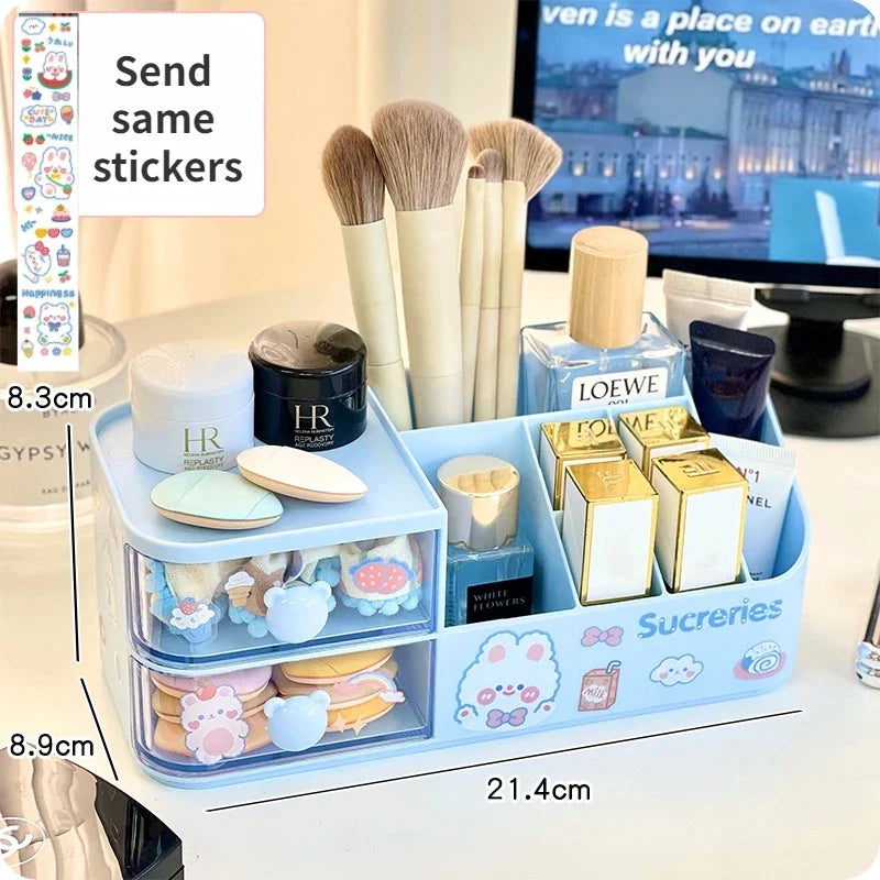 Rynx | Kawaii Desk Organizer Storage Box Cute Bear Handle Drawer Stationery Pen Holder Sticky Notes Tape Storage Box Organizer Shelf