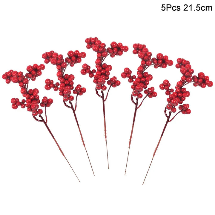 Rynx 5 Piece Christmas Red Berries Artificial Flower Pine Cone Branch Christmas Tree Decorations Ornament Gift Packaging Home DIY Wreath
