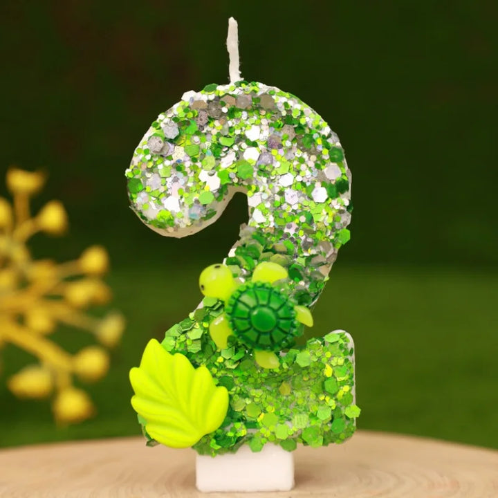 Rynx | Birthday Number Candle Animal Turtle Children's Birthday Candles Happy Birthday Cake Topper Green Color
