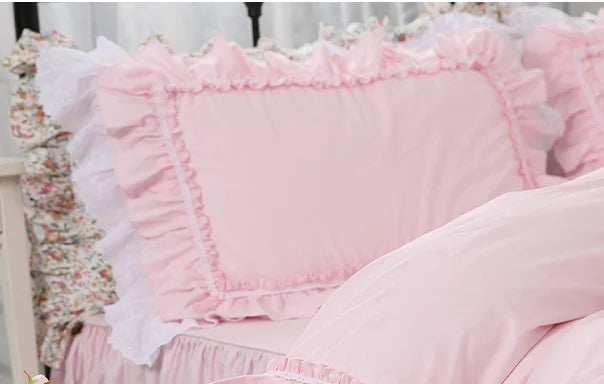 Rynx 1 Piece Romantic Beauty Pillowcase Pink Ruffles Lace Pillow Covers Decorative Bed Cover Body Pillowcase