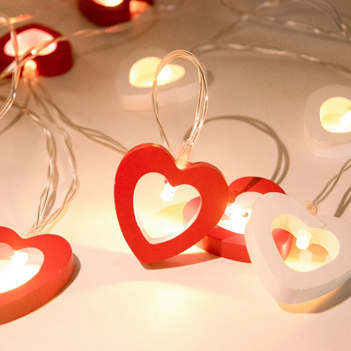 Rynx | 10 LED Love Heart String Lights Valentine's Day Wooden Light Garland LED String Lights Wedding Party DIY Decoration Supplies Props
