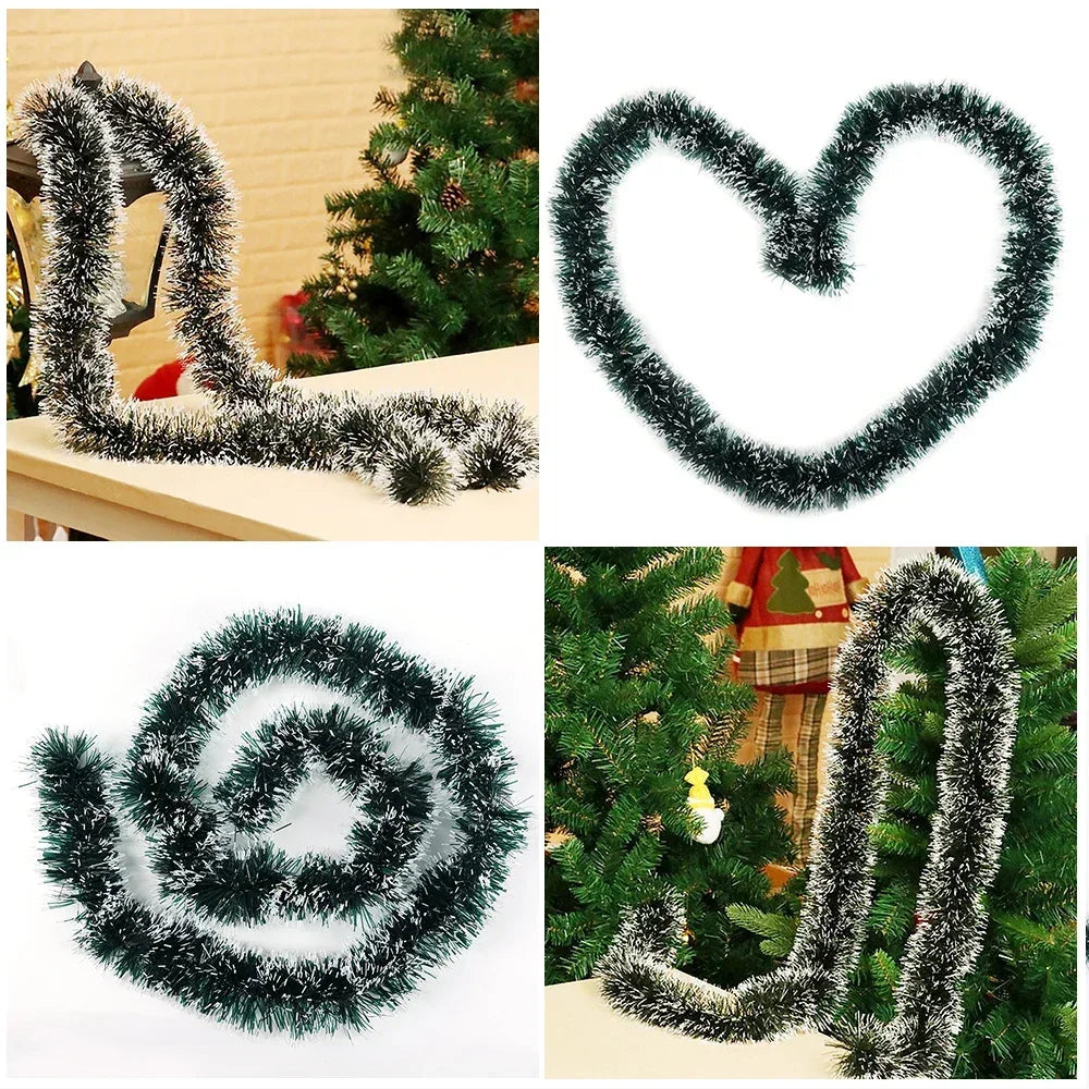 Rynx | Christmas Green Rattan Ribbon Garland DIY Xmas Tree Ornaments Green Rattan Ribbon Wreath Hanging Pendant Home Party Decoration