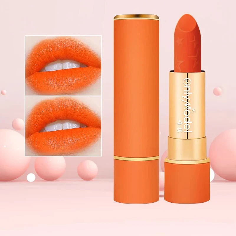 Rynx | Orange Lipstick Waterproof Long-lasting Matte Lipsticks Resilient Lipstick Velvet Lip Tint Women Cosmetics Sexy Lip Gloss Makeup