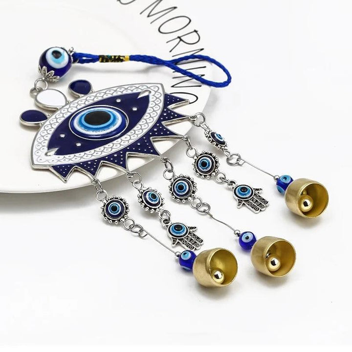 Lisslune | Turkish Blue Glass Evil Eyes Wind Chime - Handmade Protective Home Decoration
