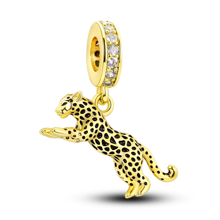 Lisslune | 925 Silver Golden Leopard Charms Beads Colorful Chameleon Rhinoceros Lion Scarab Cat Pendant Compatible with Original Pandora Bracelet Jewelry