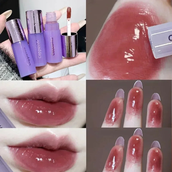 Rynx | Mirror Water Lip Glaze Tint Dark Mulberry Lip Gloss Purple Red Clear Moisturizing Gel Long-lasting Non-sticky Liquid Lipsticks Oil