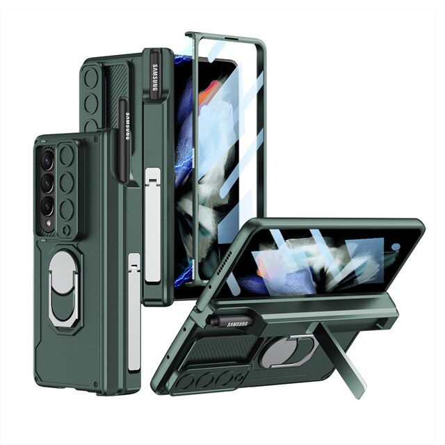 Lisslune | Luxury Case with S Pen Holder and Hinge Screen Protection Ring Stand Case for Samsung Galaxy Z Fold 5 Z Fold 4